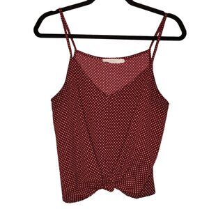 Lush Women's Large V-Neck Tank top Polka Dot Burgundy